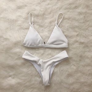 plunge padded textured high cut bikini set